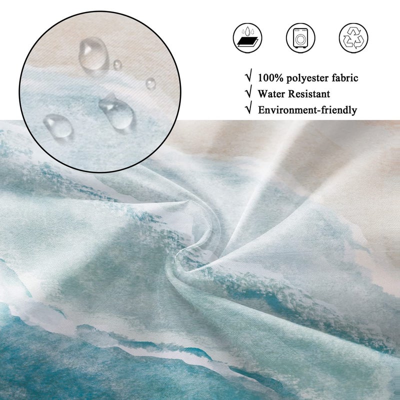 GCIREC Beach Shower Curtain  Teal Blue Coastal Ocean Beach Theme Bathroom Curtain Waterproof Fabric Machine Washable with Hooks 72"" Wx72 L - Image 4